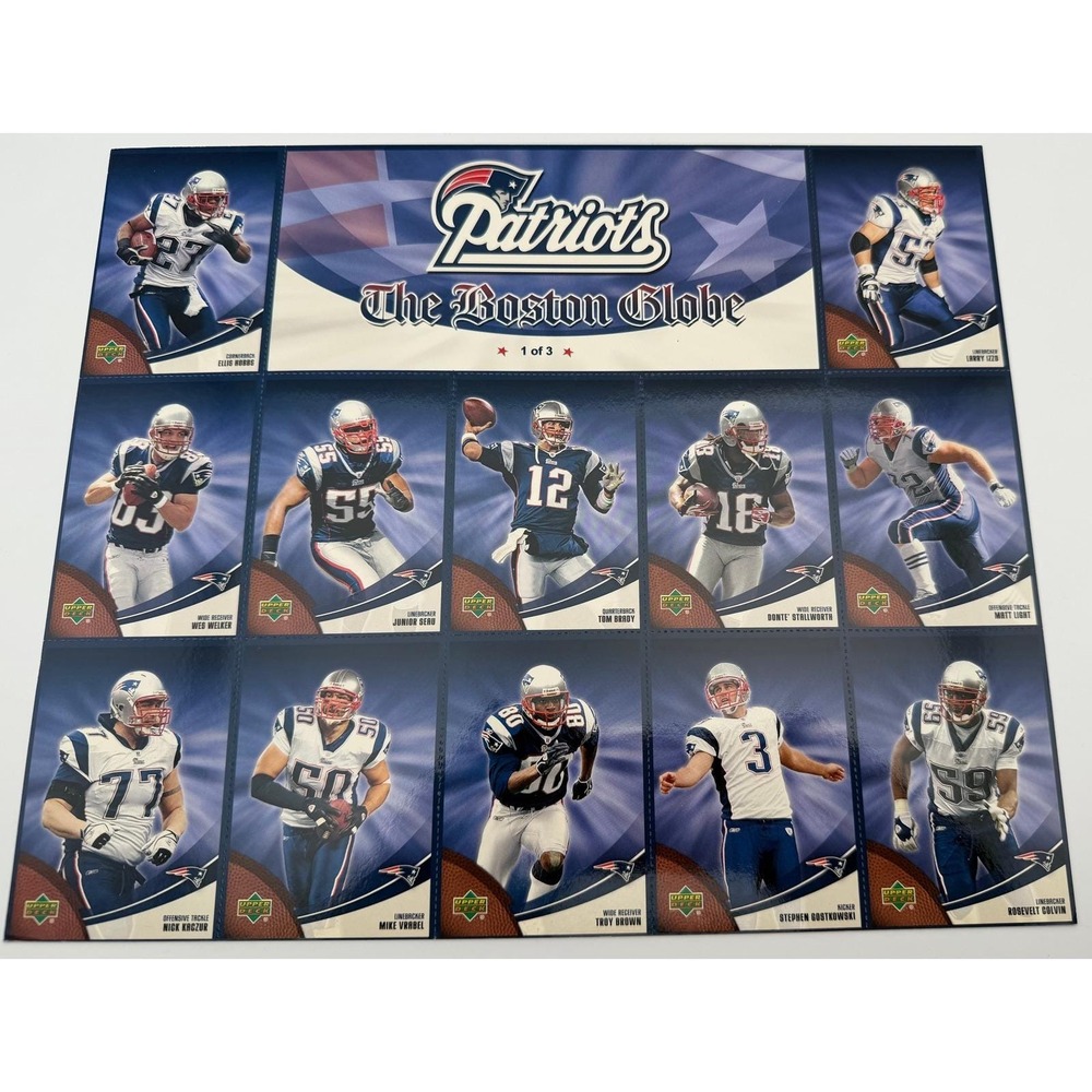 2007 Upper Deck New England Patriots Boston Globe Complete 3 Sheet Set Tom Brady - Picture 3 of 9